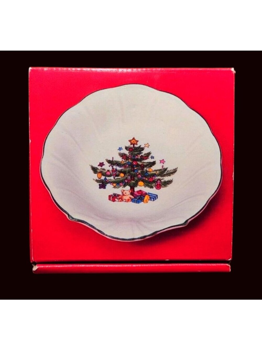 Nikko Happy Holidays Snack Dish Coaster Set Of 4 4.75" Christmas Tree Design NOS
